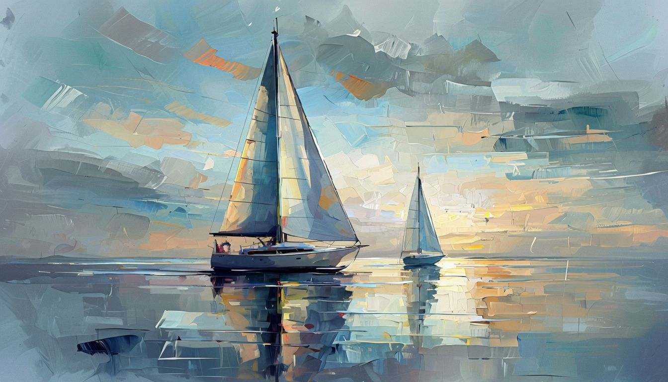 An artistic image of a boat sailing on a lake.